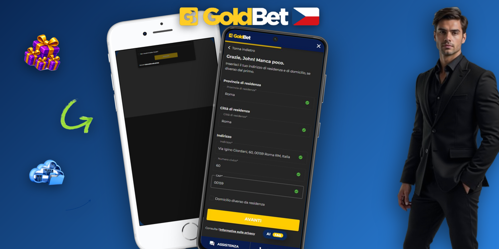Goldbet Casino CZ registrace přes e-mail nebo telefon na mobilní obrazovce