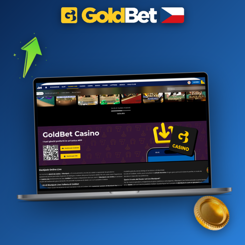 Goldbet Casino desktop aplikace otevřená v notebooku s herním lobby plným slotů a rulety