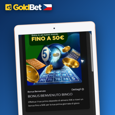 Dárkový kupón s polem pro promo kód k uvítacímu bonusu v Goldbet Casino