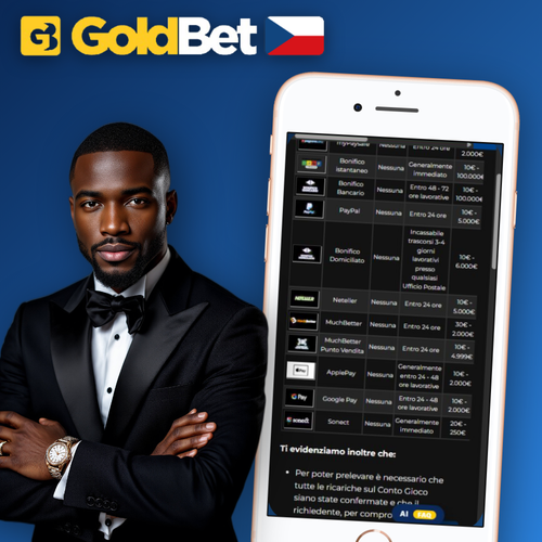 Goldbet Casino výběr peněz přes mobil s ikonami platebních metod